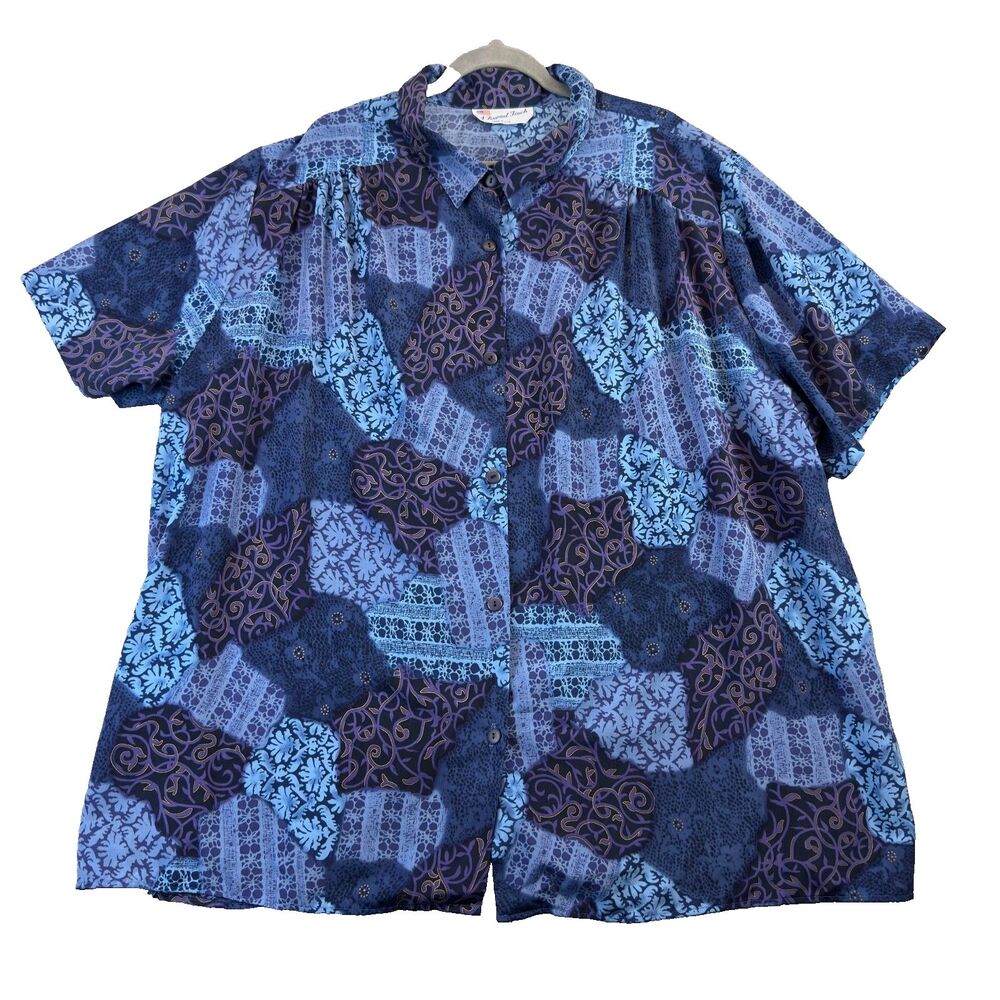 A Personal Touch Shirt Womens 5X Blue Vintage Patchwork Abstract Button Up Top